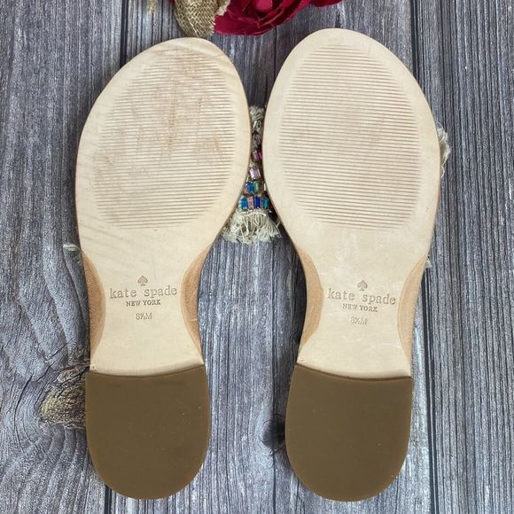 KATE SPADE Solaina Natural Multi-Color Rhinestone Sandals 8.5M - Picture 5 of 10